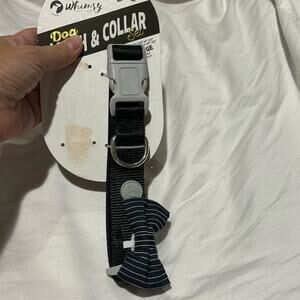 Whimsy Collection L dog collar black grey bow tie nwt adjustable 14-20”